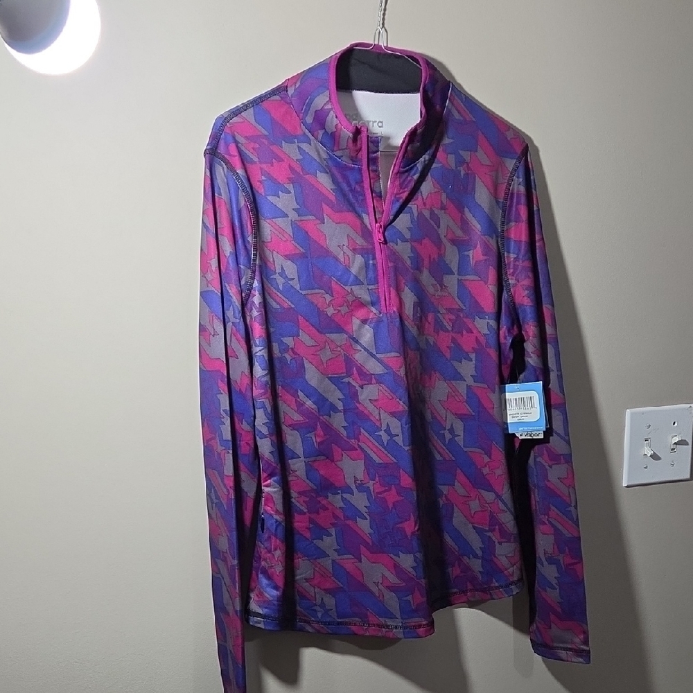 Actra Pink and Purple Houndstooth Quarter-Zip Top